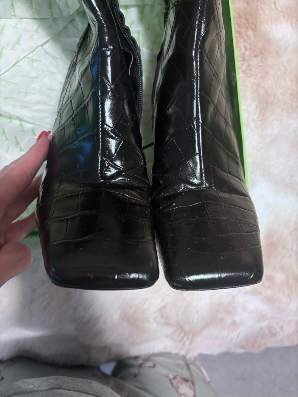 Sam Edelman Black Croc-Embossed Knee-High Heeled Boots - Picture 5 of 13